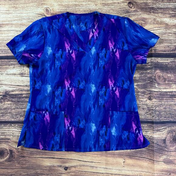 Scrub Shirt Women’s Large Purple Blue Nurse Uniform Work - Picture 1 of 5